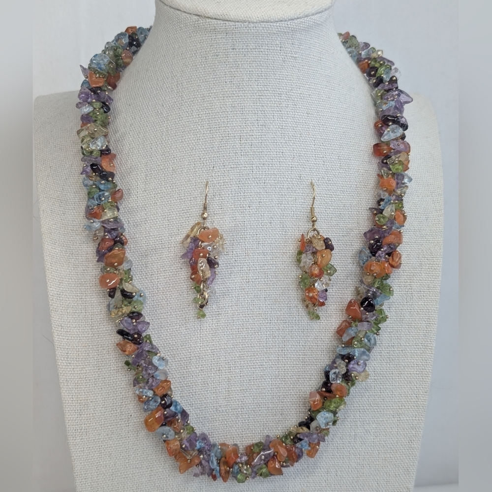 Stauer 140 Carat Gemstone Fiesta Necklace & Earrings - Vintage Estate Jewelry - Picture 2 of 10